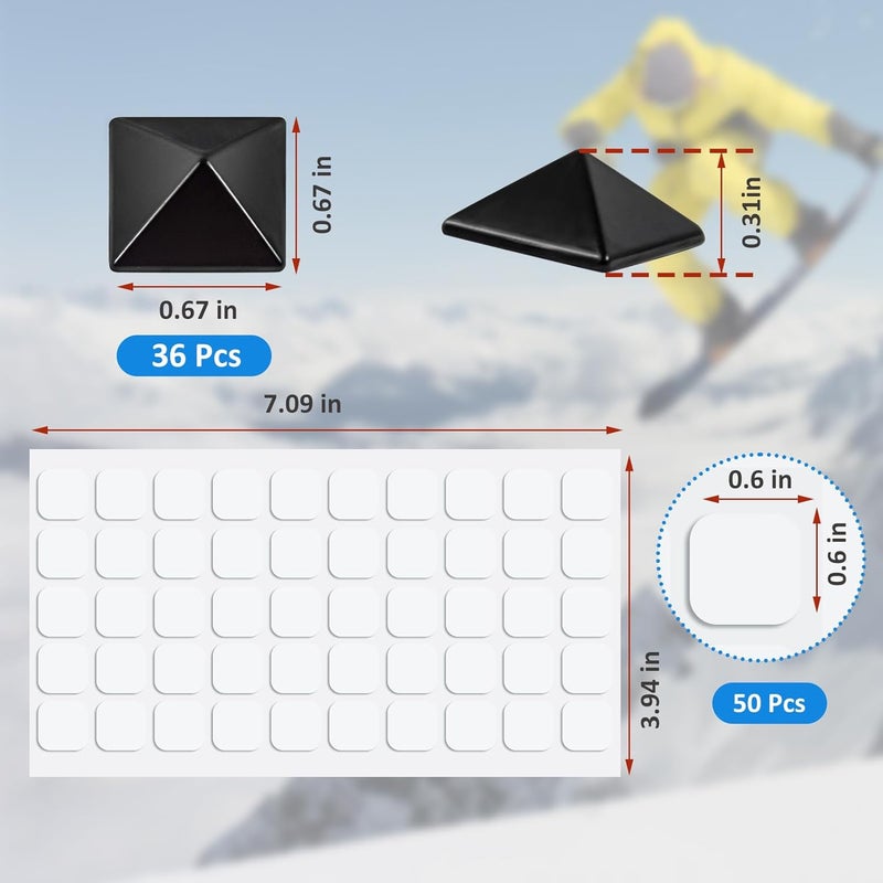 Voccos 36Pcs Snowboard Stomp Pad Pyramid Studs Anti Slip Metal Stomp Pad Snowboard Step Pad Snowboard Foot Grip Self Adhesive Snow Board Mat Provides Extra Grip for Men Women Winter Snowboarding Ski Skiing - Image 2